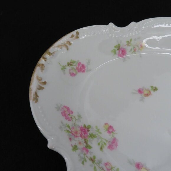 Coronet Limoges France 14in Pink Yellow Rose Flower Floral Swag Oval Platter VTG - Picture 2 of 9
